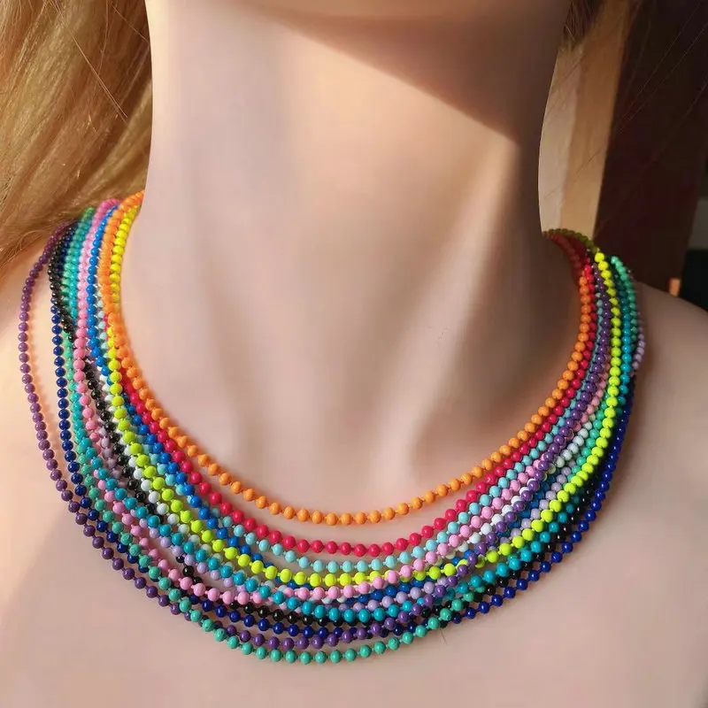 bulk sale not fade Trendy jewelry ball chain candy Colorful Enamel round  beads copper chain 2.5mm summer color necklace chain