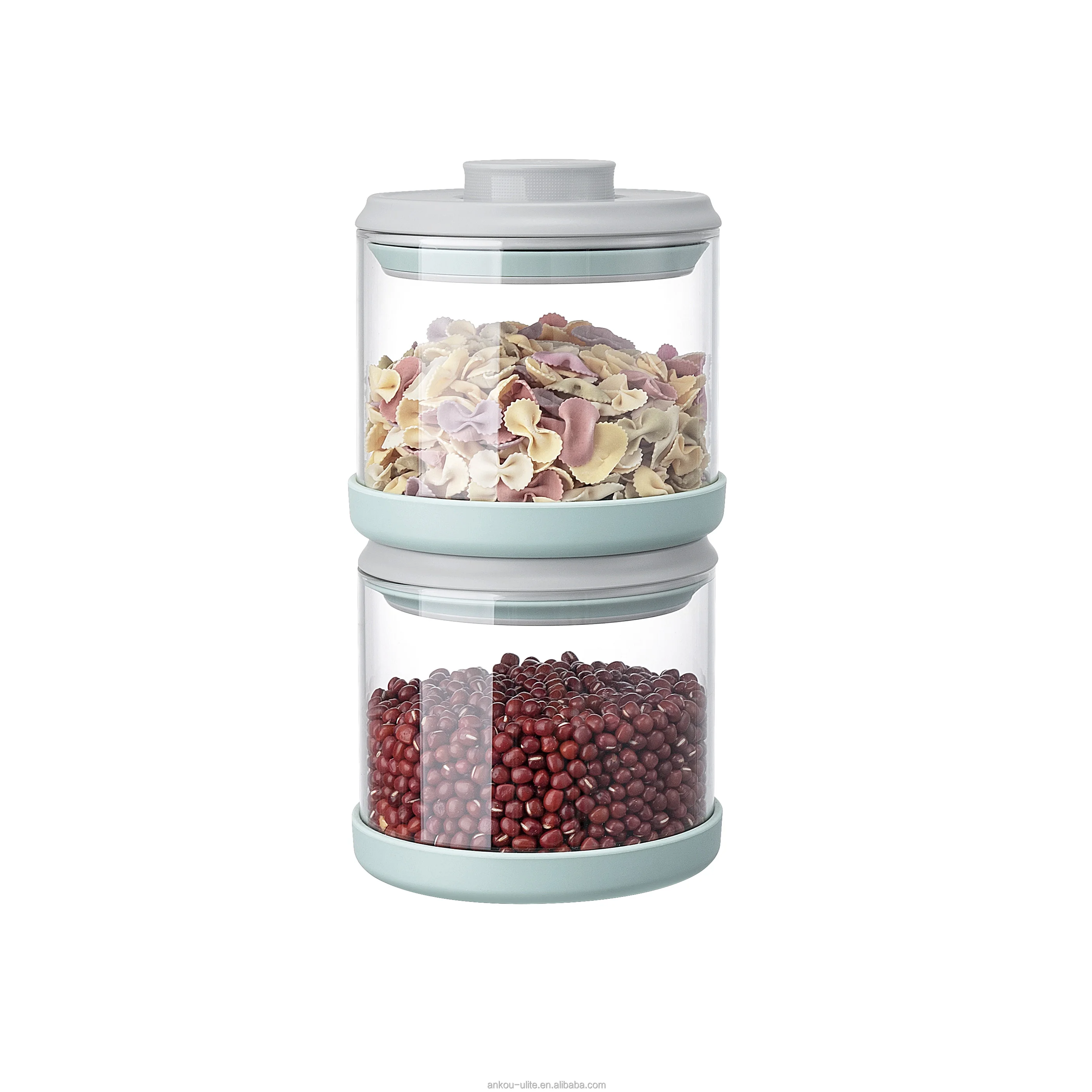 Ankou Kitchen Unique Design Stackable Airtight Dry Goods Food Storage Plastic Container Easy To Lock And Open Pop Canisters Set
