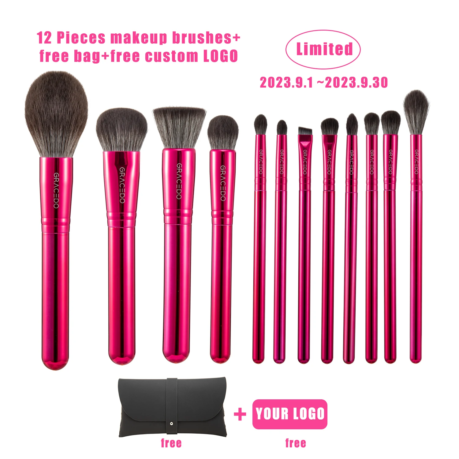 Wooden glitter rose gold brushes for makeup Individual private label wood makeup brushes set