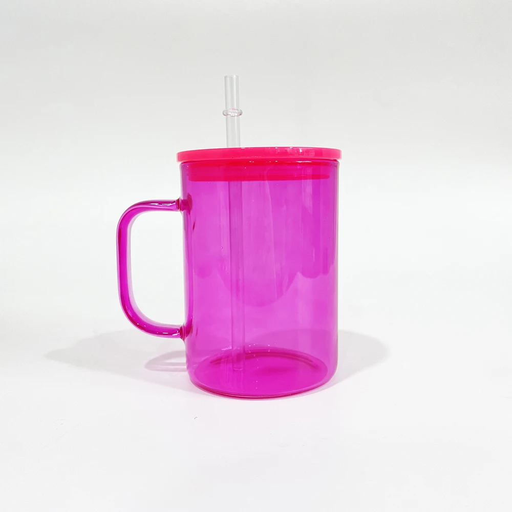 Wholesale USA warehouse colored 17oz clear sublimatable jelly glass mugs with plastic pp lid and straw For hot printing