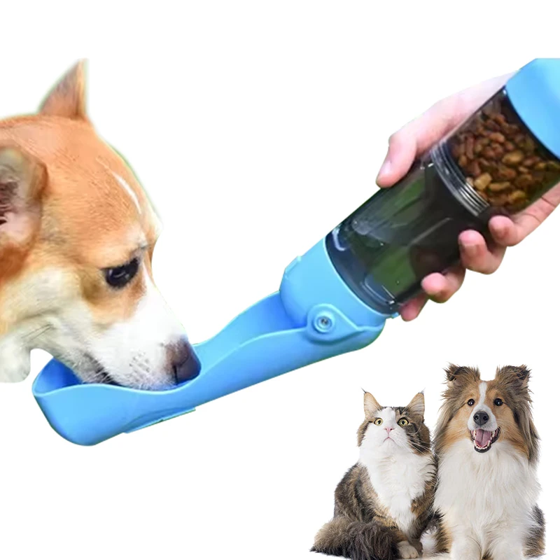 Portable 3-in-1 Dog Feeder Drinker Eco-Friendly Plastic Travel Water Bottle Cup Food Storage Container Poop Bag Pets Small Size