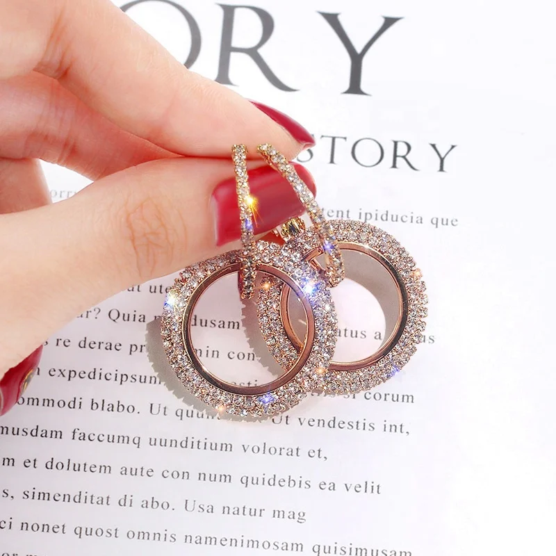 Luxury 18k Gold Plated Stainless Steel S925 Silver Needle Large Rhinestone Gold Filled Hoop Earring