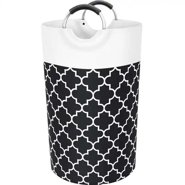 Custom Pattern Large Washing Basket with Extended Handle Waterproof Laundry Hamper Collapsible Laundry Basket