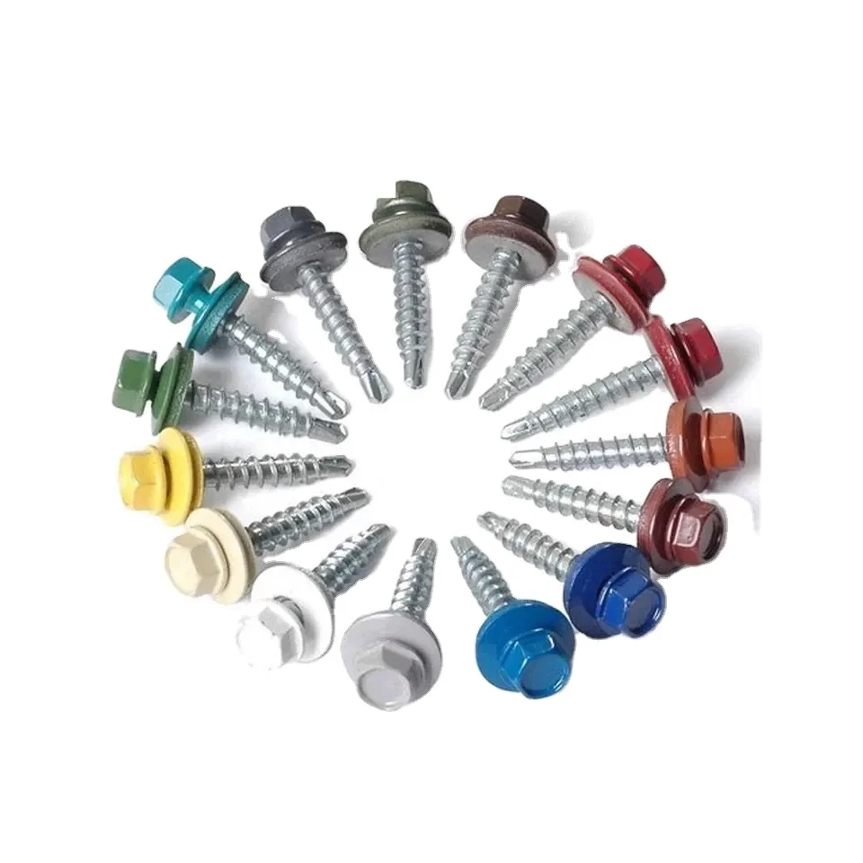 Chinese Factory hex washer head color paint roofing screws