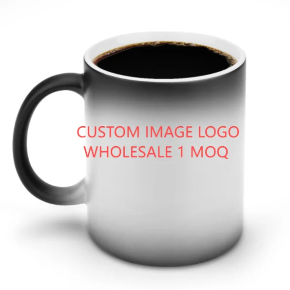 Wholesale Price Custom Logo Red Black Blue blank ceramic coffee sublimation color-changing Magic cup