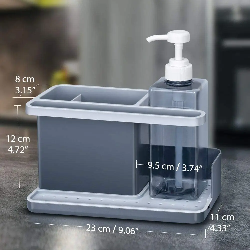 Kitchen Sink Plastic Caddy Organizer with a Hand Soap Dispenser Sponger Brush Holder