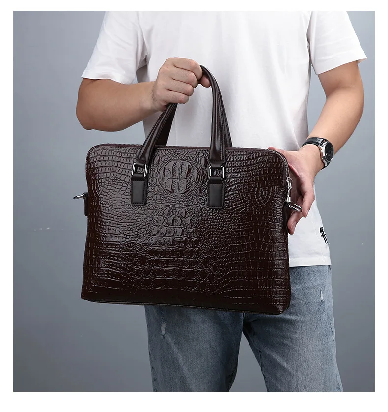 Wholesaler Custom OEM Designer Crocodile PU Leather Briefcase Business Office Briefcase Laptop Bag For Men