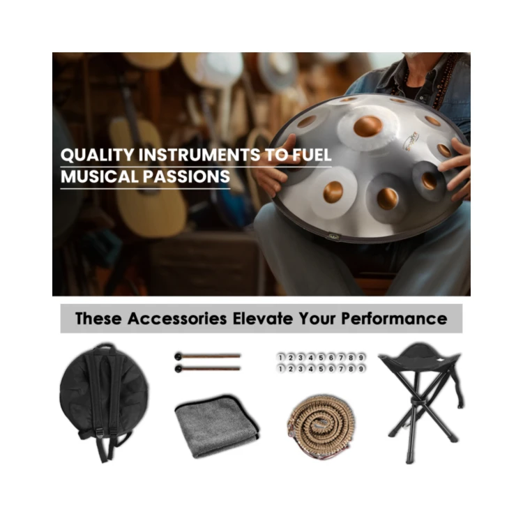 22inch steel Handpan Drum 9 notes handpan instrument for beginner With hand pan Case and stand