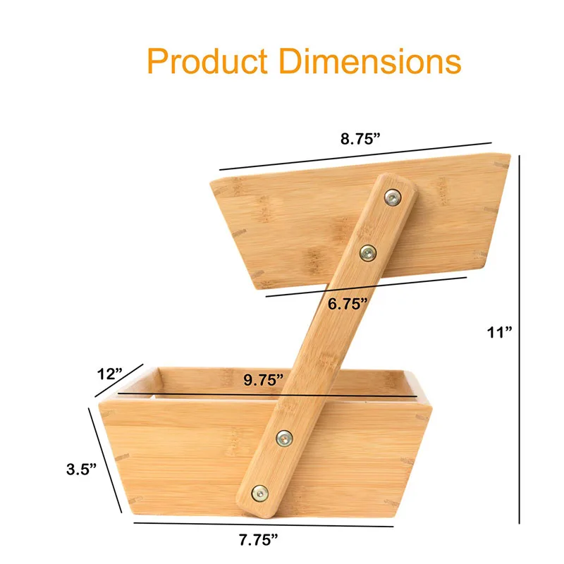 
Bamboo Fruit Basket 2 Tier Fruit and Vegetable Storage Stand for Kitchen Countertop 