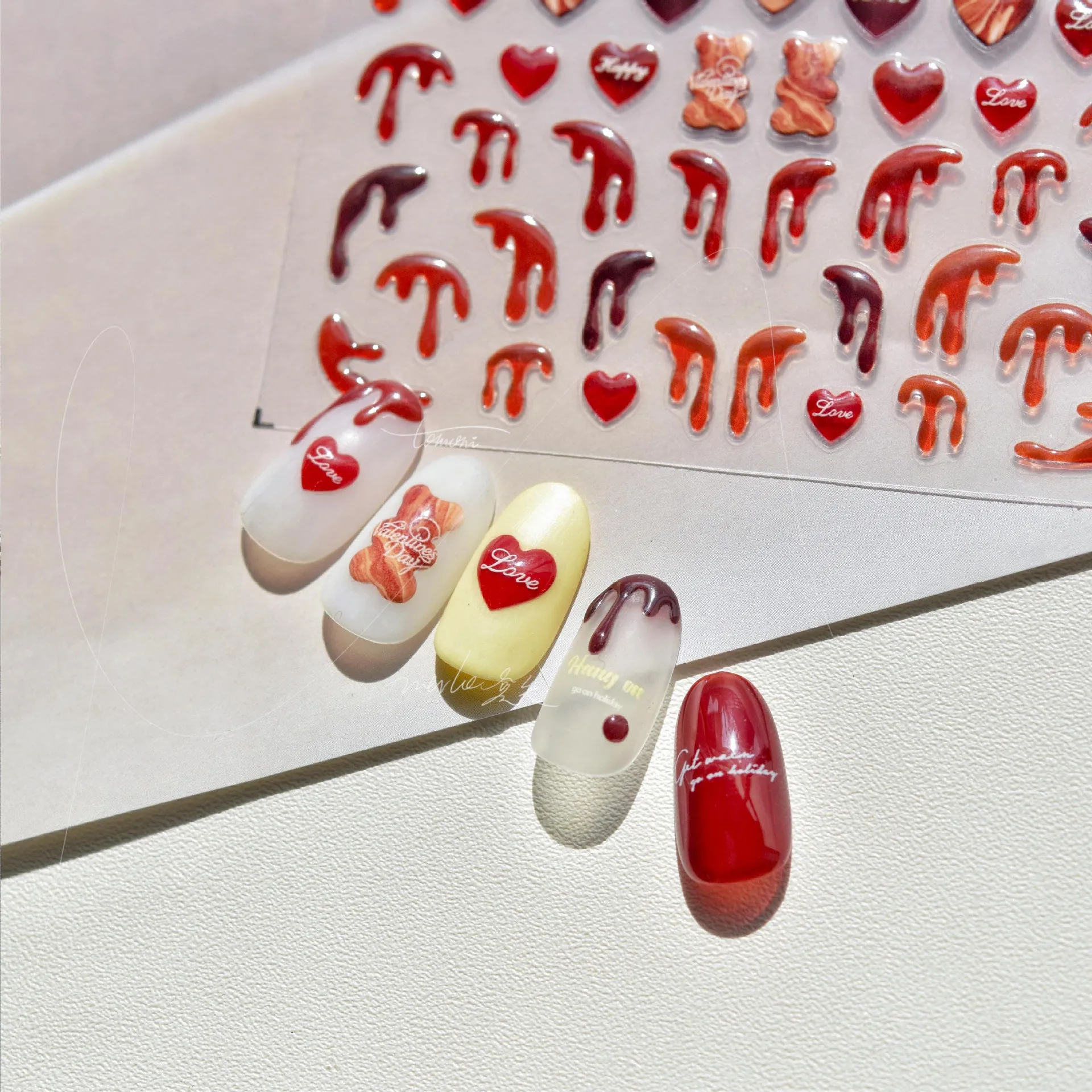 Fashion Design Nail Stickers Water Drop Blood 5D Jelly Nail Stickers For Diy