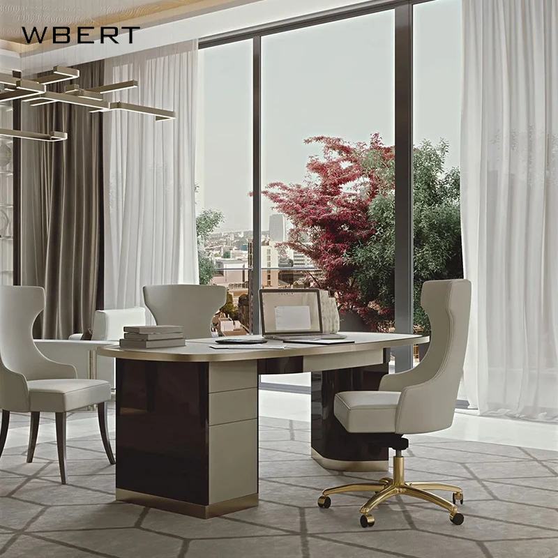 WBERT Italian Light Luxury Office Desk, Hotel Conference Table, Villa High-end Desk, Writing Table, Modern Executive Desk