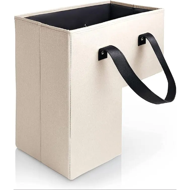 Folding Handmade Stair Leather Basket Step Basket Black Stair Storage Baskets for Home Bedrooms Showroom