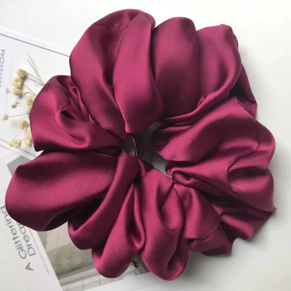 Oversized Scrunchies Ties Satin Women Elastic Bands Womens Fabric Ponytail Band Plain Color Hair Tie