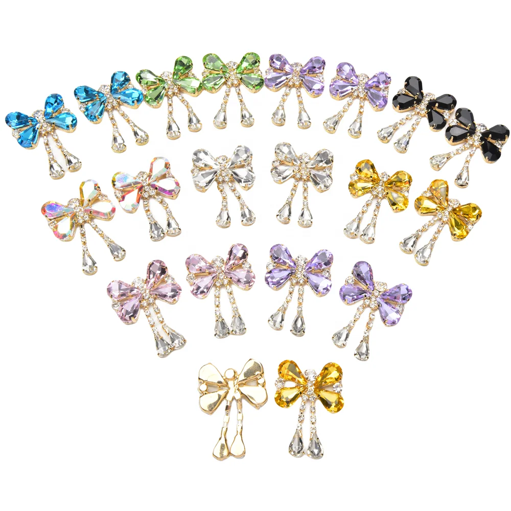 Fashionable 2.7*3.5cm Butterfly Buckle With Metal Jewelry Accessories DIY Gold-Plated Water Drop Glass Clothing Bow Decorations