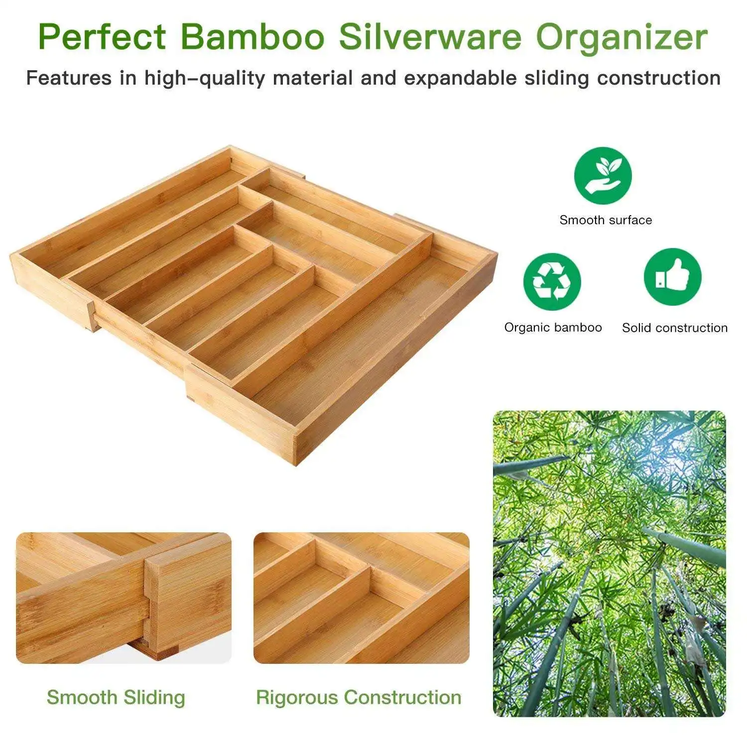 custom cutlery organizer Bamboo Expandable Drawer Organizer Adjustable Cutlery Tray organizer for the kitchen drawer