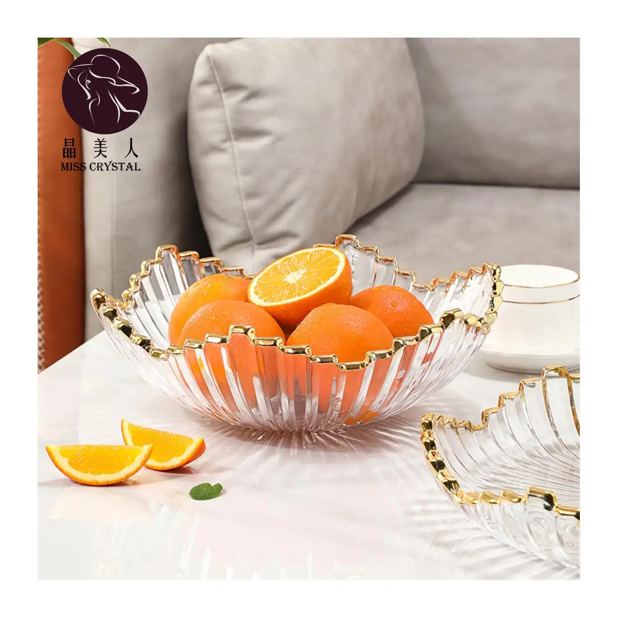 Nordic Golden Fruit Plate Living Room Ornament Tray Glass Candy Bowl