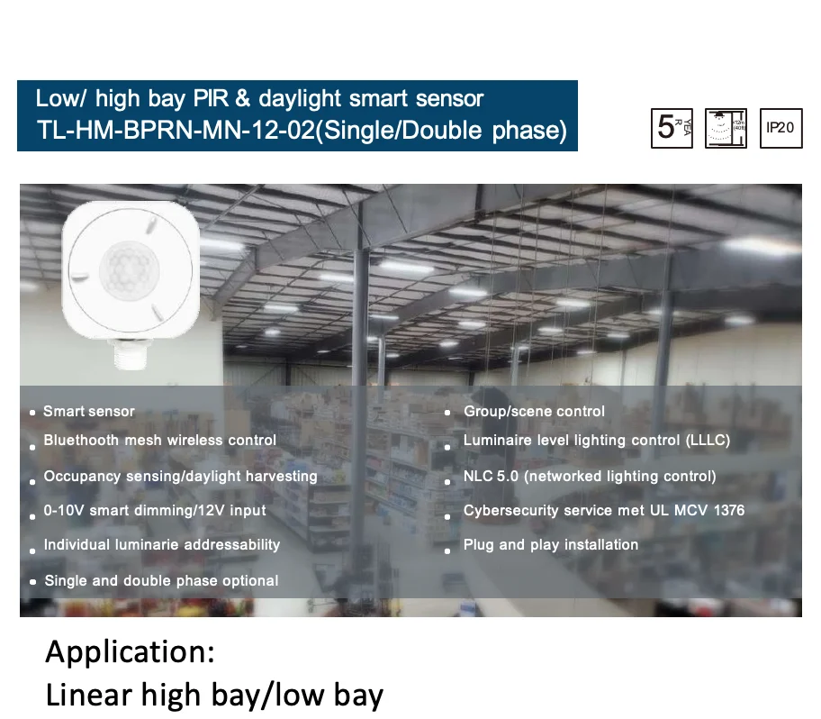 Tiosl BLE Mesh control system can Dimmable&tunable white Sensor for linear high bay lighting
