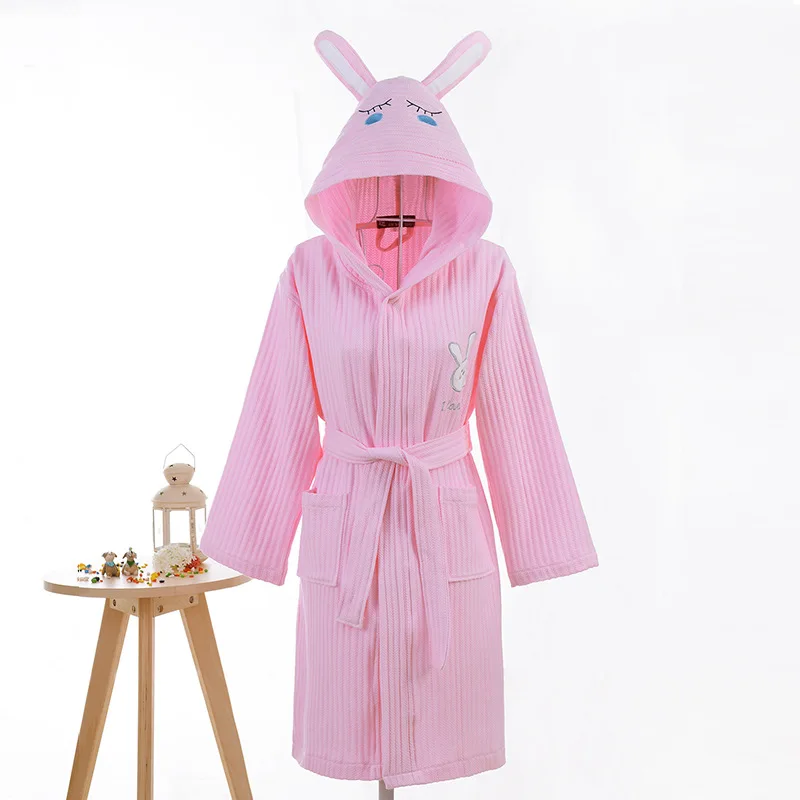 Детский халат из чистого хлопка с капюшоном, летняя тонкая вафельная одежда, банный халат для маленьких девочек