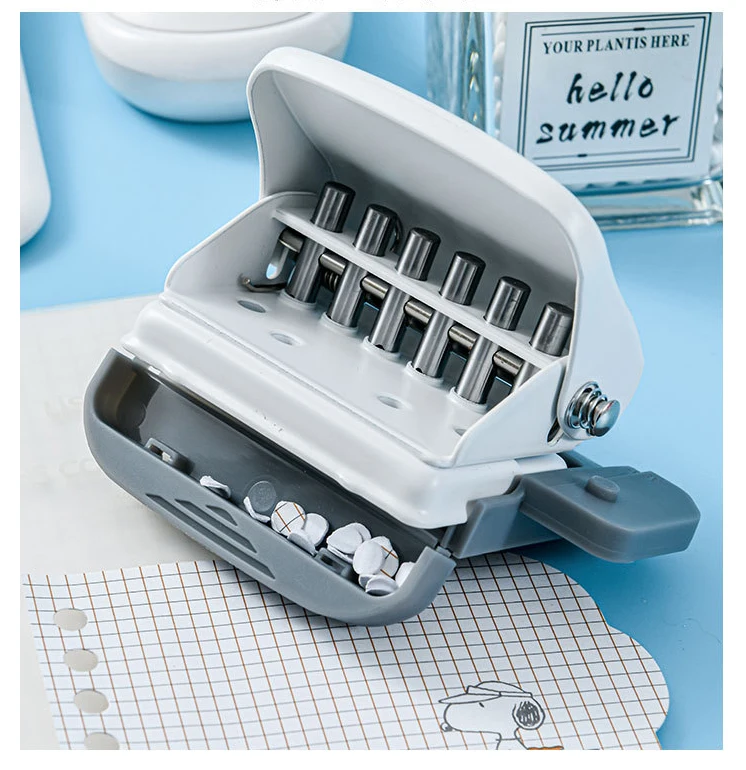 Portable 6 Holes Handle Puncher Loose Leaf Paper Puncher for A4/A5/B5 Size Made of Durable Metal & Plastic