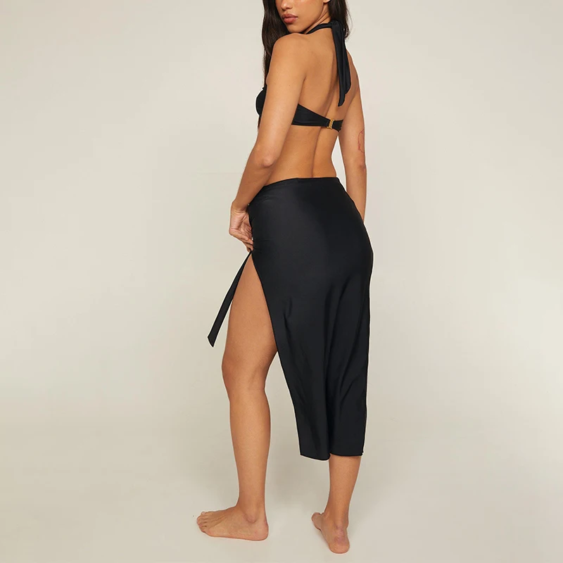 Solid Color Swimsuit Oversized High Waist Skirt Split Three-Piece Beach Bikini Summer Swimwear Wholesale Bathing Suits