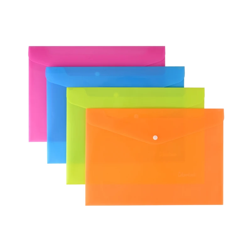 Stationery cheap clear file folder a4 size plastic a4 document wallet file folders file envelopes with button closure