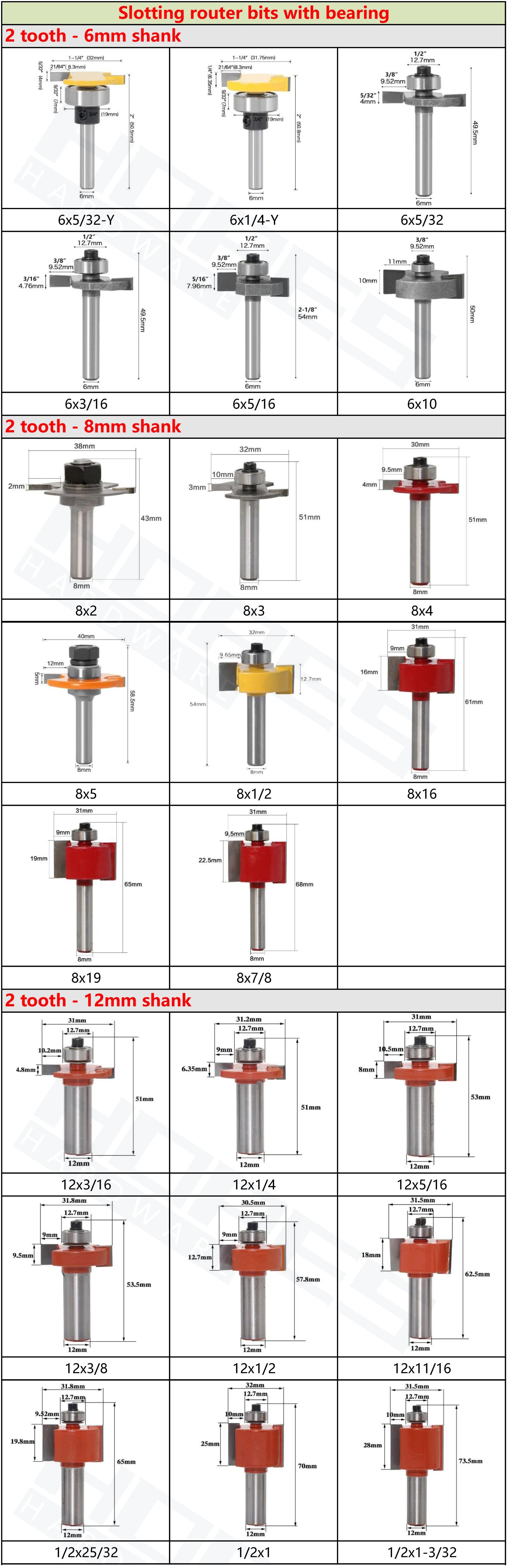 8mm shank Carbide tooth woodworking 1/2 slot router bits Grooving milling cutter for wood Trimmer engraving tools