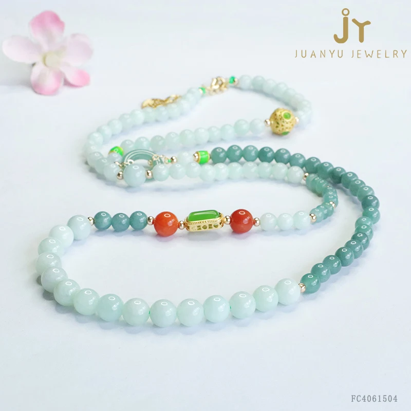 Real Stone Round Donut Jade Beaded Necklace For Women Multicolored Myanmar Jade Beads Necklace Jewelry Burma Jadeite Necklace