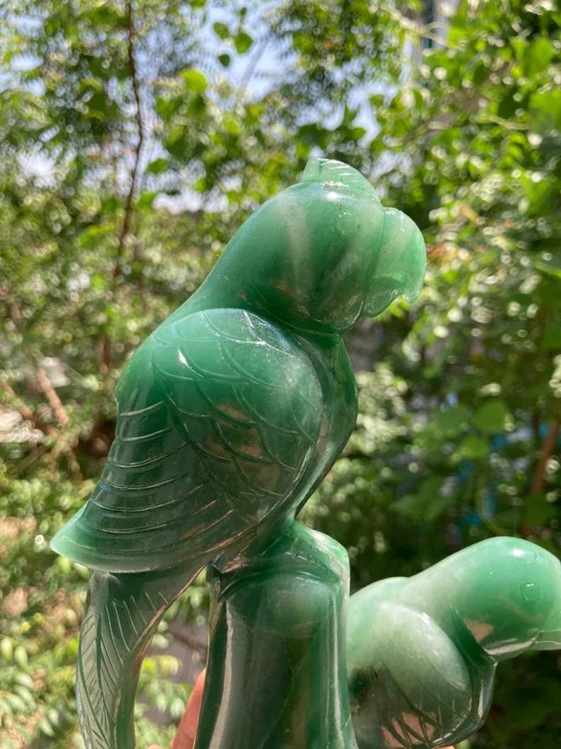 Wholesale Handmade Natural Jade Parrot Statue Polished Animal Sculpture Carved Crystal Semi-Precious Stone Craft Gemstone Birds