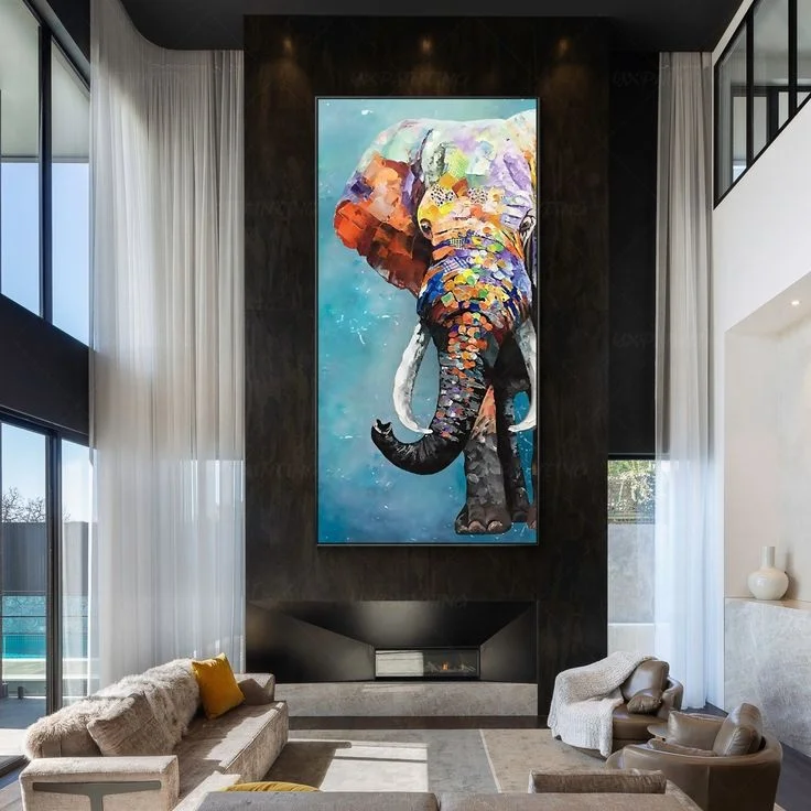 Modern Acrylic Canvas Wall Art-Natural Scenery  Featuring African Elephant Oil Painting Genre