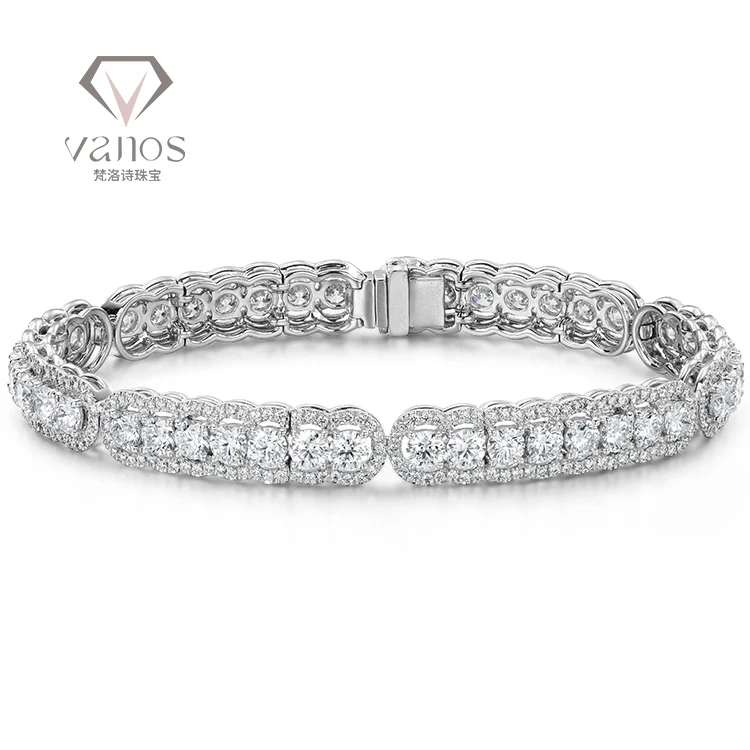 Vanos Fine Jewelry High Quality Certified 18k White Gold HPHT Round Shape Real CVD Lab Grown Diamond Tennis Bracelet For Sale