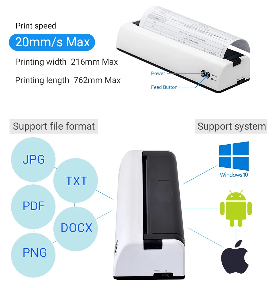 OWNFOLK high quality A4 portable thermal printer manufacturers thermal printer a4 suitable for home and personal office use