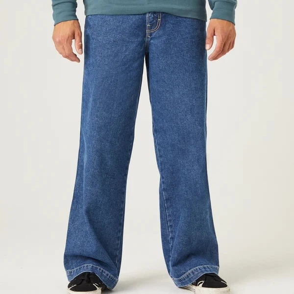 2022 Wholesale Designer Men Loose Fit Custom Washed Blue Baggy Fit  Jeans