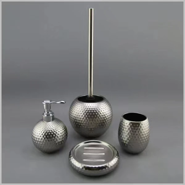 Modern 4 piece bathroom accessories toilet soap holder toilet brush ceramic marble 304 stainless steel bathroom set