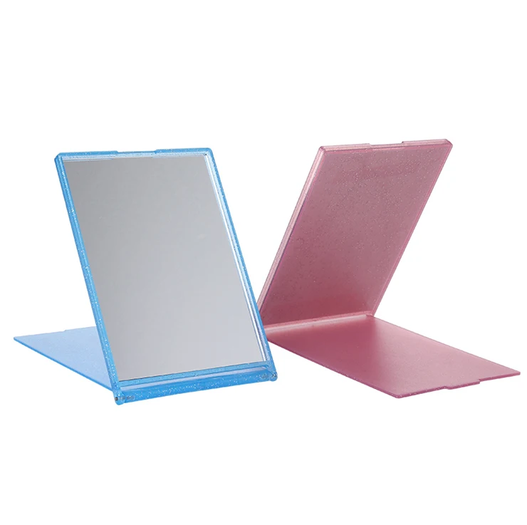 wholesale customized portable travel hd glass makeup square pink blue tabletop stand mirror foldable with bracket