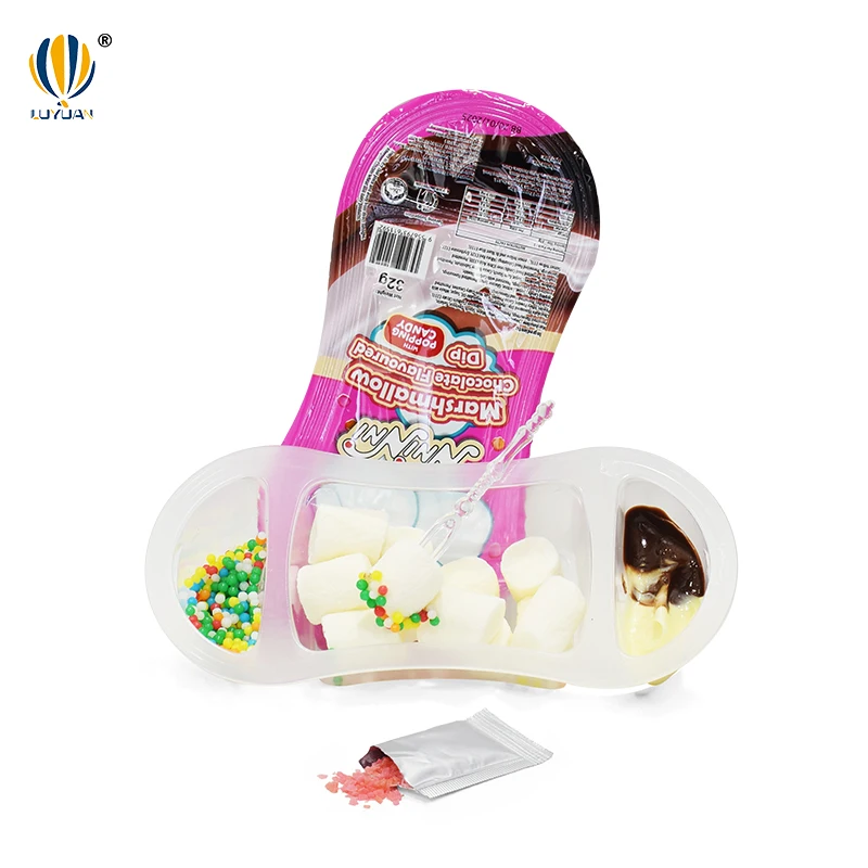 Custom Wholesale Marshmallows Dipped in Chocolate Sauce and Popping Candy 4 In 1Box Candy For Kid Marshmallows Candy