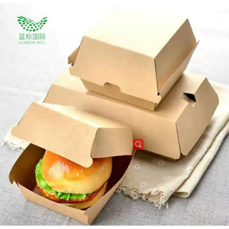 Eco Friendly Compostable Kraft Paper Burger Hamburger Box