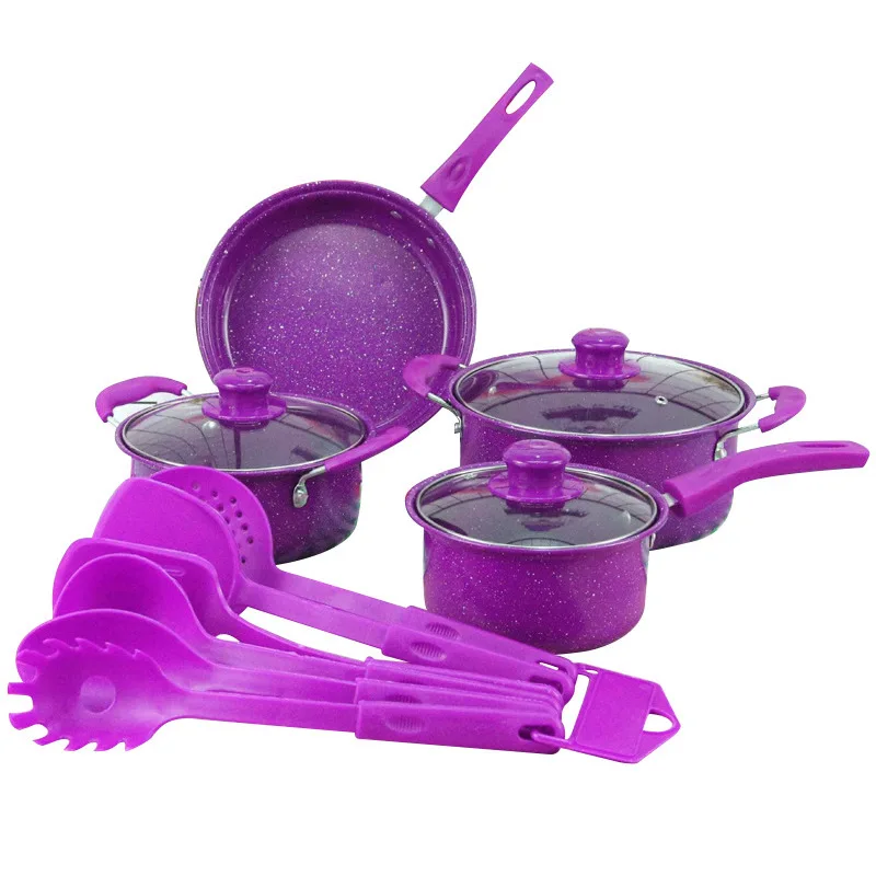 Factory high quality gift cast iron Non Stick Multiple colors Kitchen utensils frying pan soup stock pot cookware Set