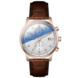 Trend design classical sports waterproof Genuine Leather men quartz watches wristwatches with Two Time Zone