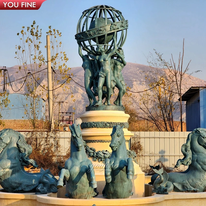 Outdoor Garden Classic Large Antique Bronze Horse Water Fountain