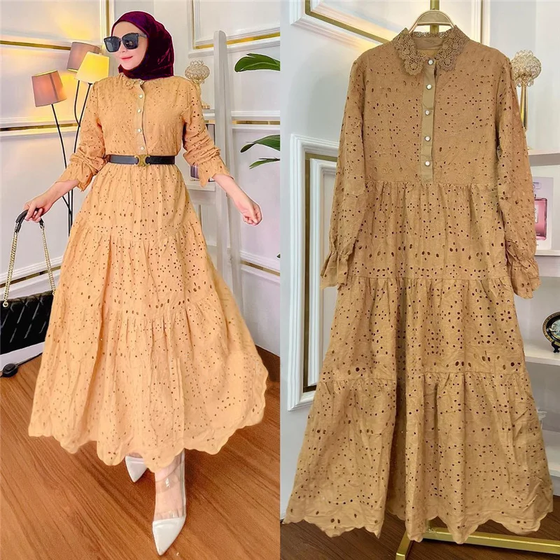 Muslim Southeast Asia Indonesia Clothing Embroidery Cut-Out Lace African Dress For Women