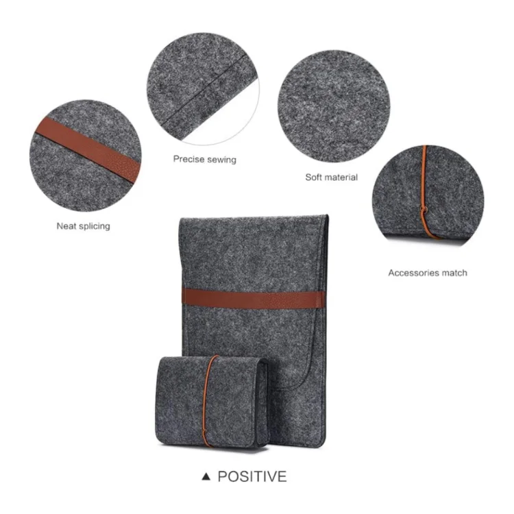 Felt Sleeve Protective Laptop Case for 16 Inch with Small Felt Accessory Bag Dark Gray