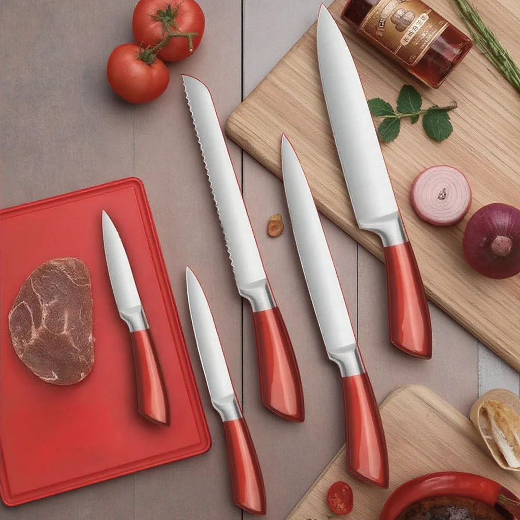 Factory Direct Stainless Steel Hollow Handle Sharpening Chef Kitchen Knife Set With Block