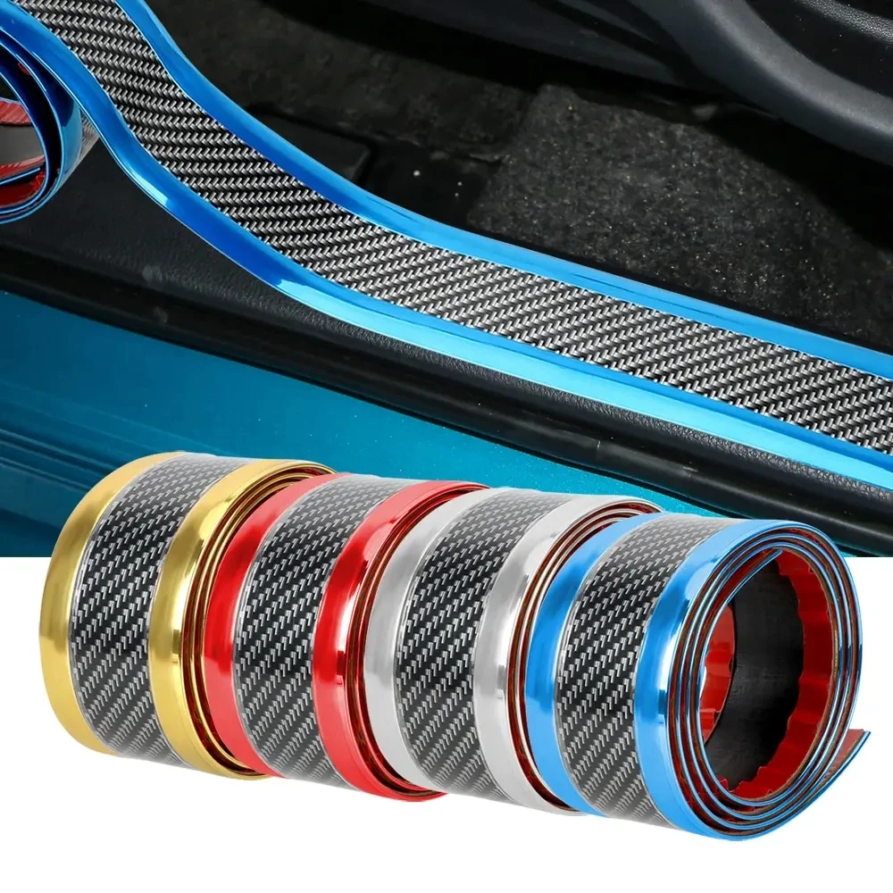 Universal Carbon Fiber Door Sill Rear Bumper Protector Corner Guard Strip Anti Scratch Car Wrap Sticker