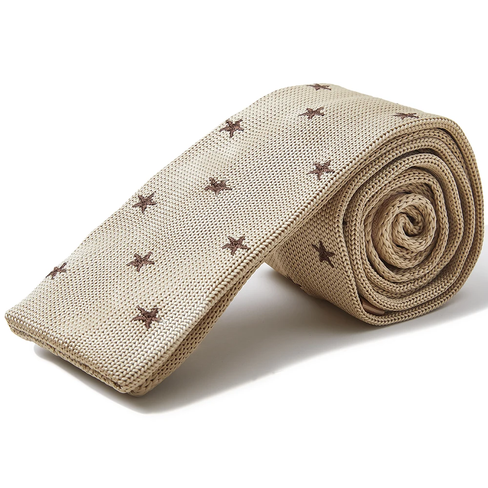 Wholesale Fast Delivery Causal Polyester Skinny Knitted Neck Ties For Men Durable Machine Washable Champagne Stars necktie