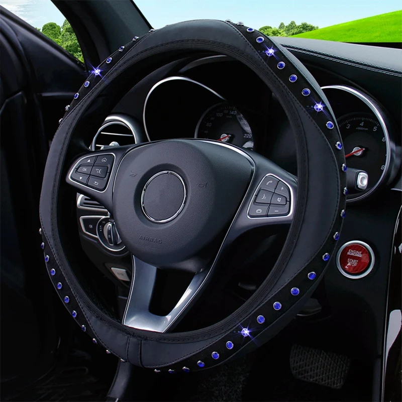 37-38cm Universal Car Steering Wheel Cover Rhinestones Crystal Diamond Decor Steering Wheel Case Protector Car Interior Styling