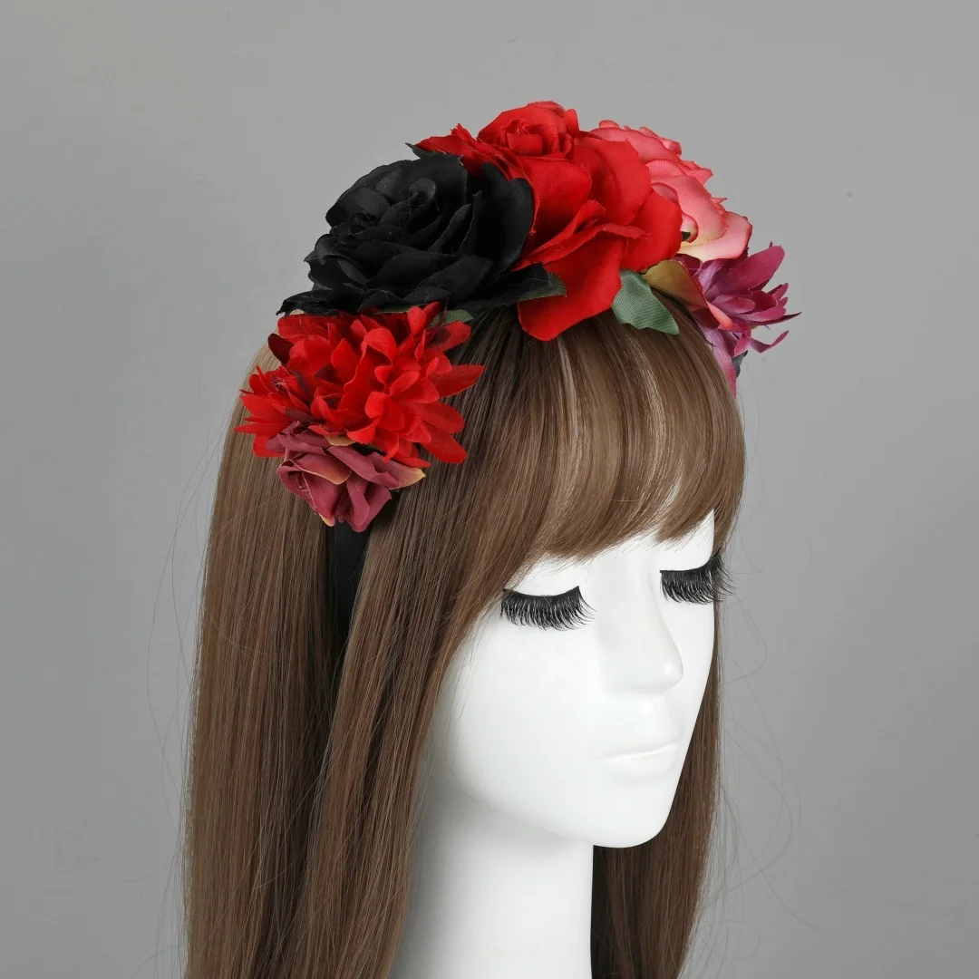 Day Dead Sweet Style Floral Flower Crown Mexican Bride Headpiece with Rose Resin Material for Costume or Headband