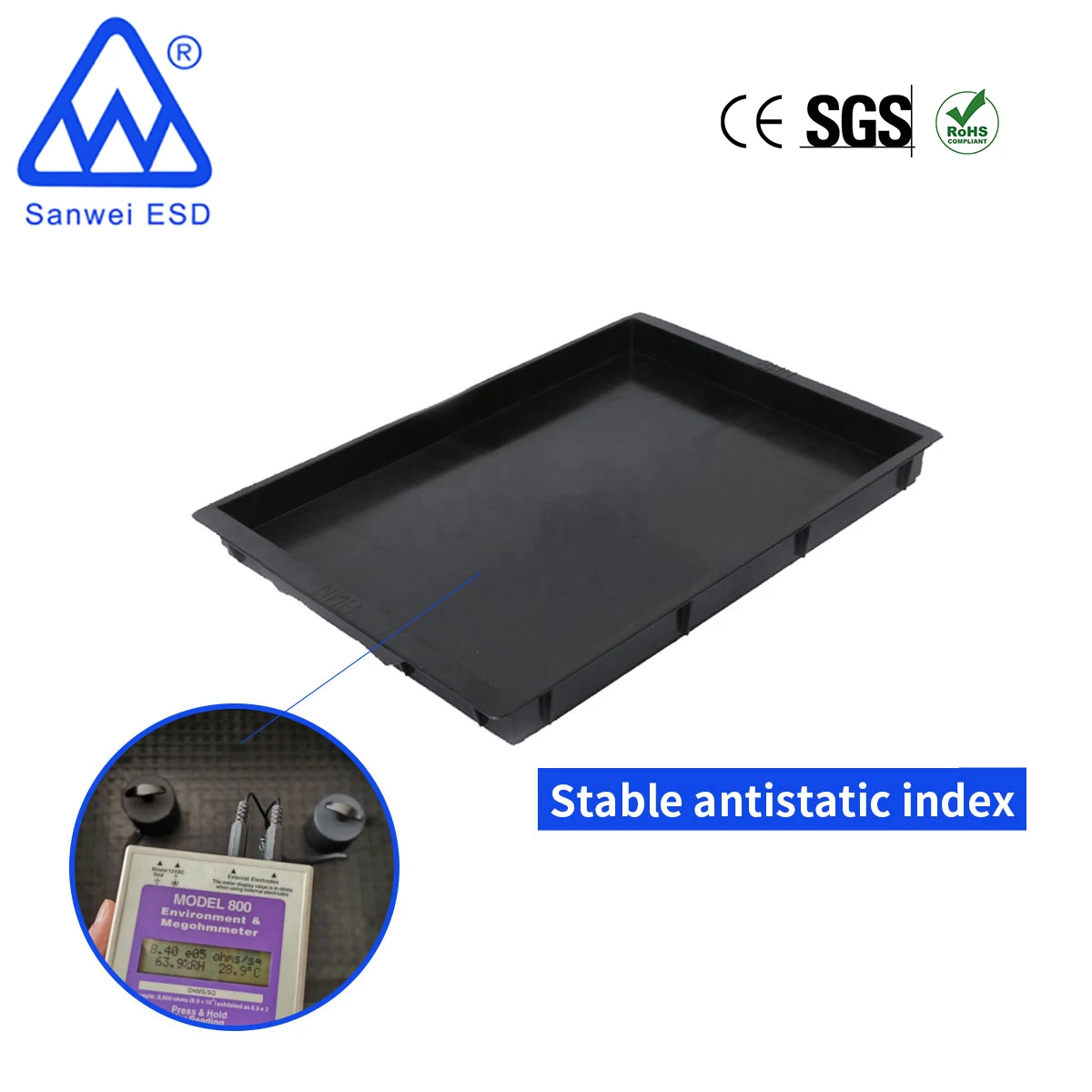 3W-9805112 черная упаковка пластик pp решетки esd лоток для электронных продуктов