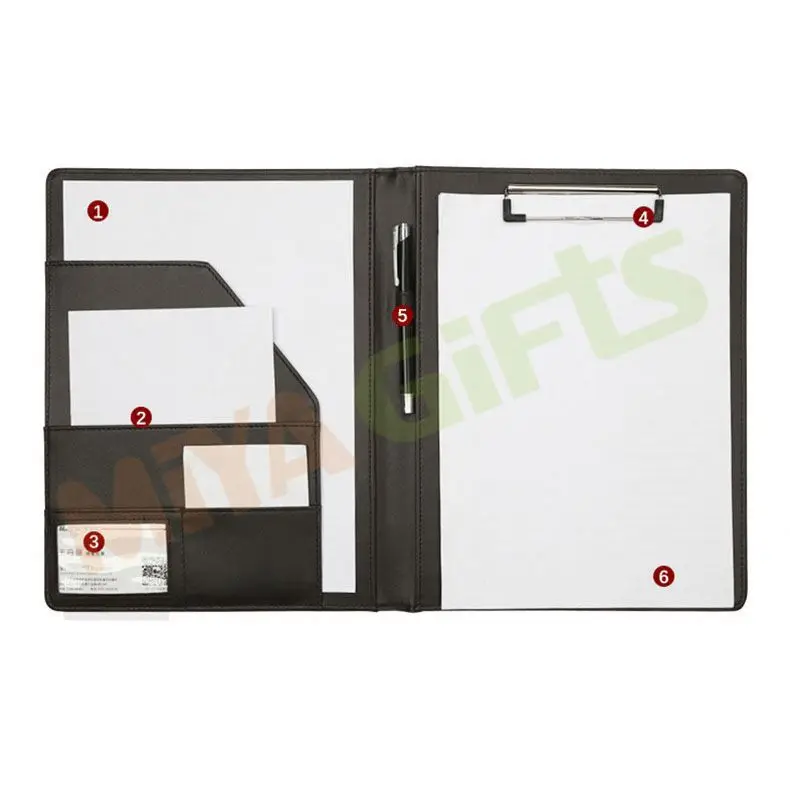 custom simple color vegan leather padfolio A4 file portfolio folder for girl lady student legal clipboard planner
