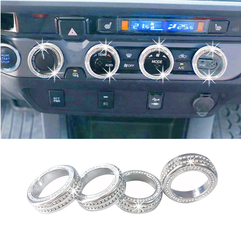 Diamond Bling Style Aluminium Alloy Car Dashboard Air Conditioner AC Switch Audio CD Button Knob Cover Trim for Tacoma 2016-2023
