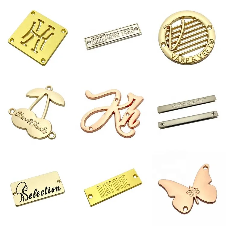 Fashion Sliver Rose Gold Plate Clothing Logo Metal Label Sew Sticker Prong Metal Label Custom Metal Clothing Label